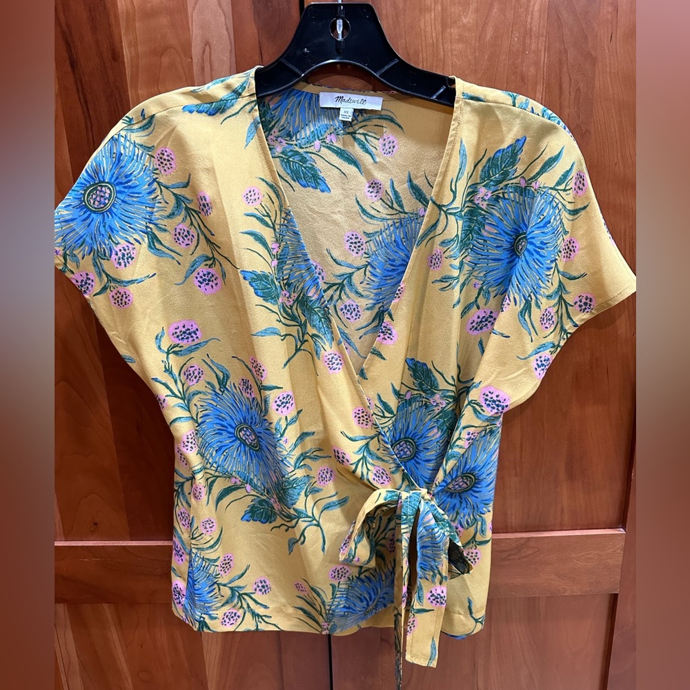 NWOT Madewell Silk Side-Tie Wrap Top in Painted Blooms